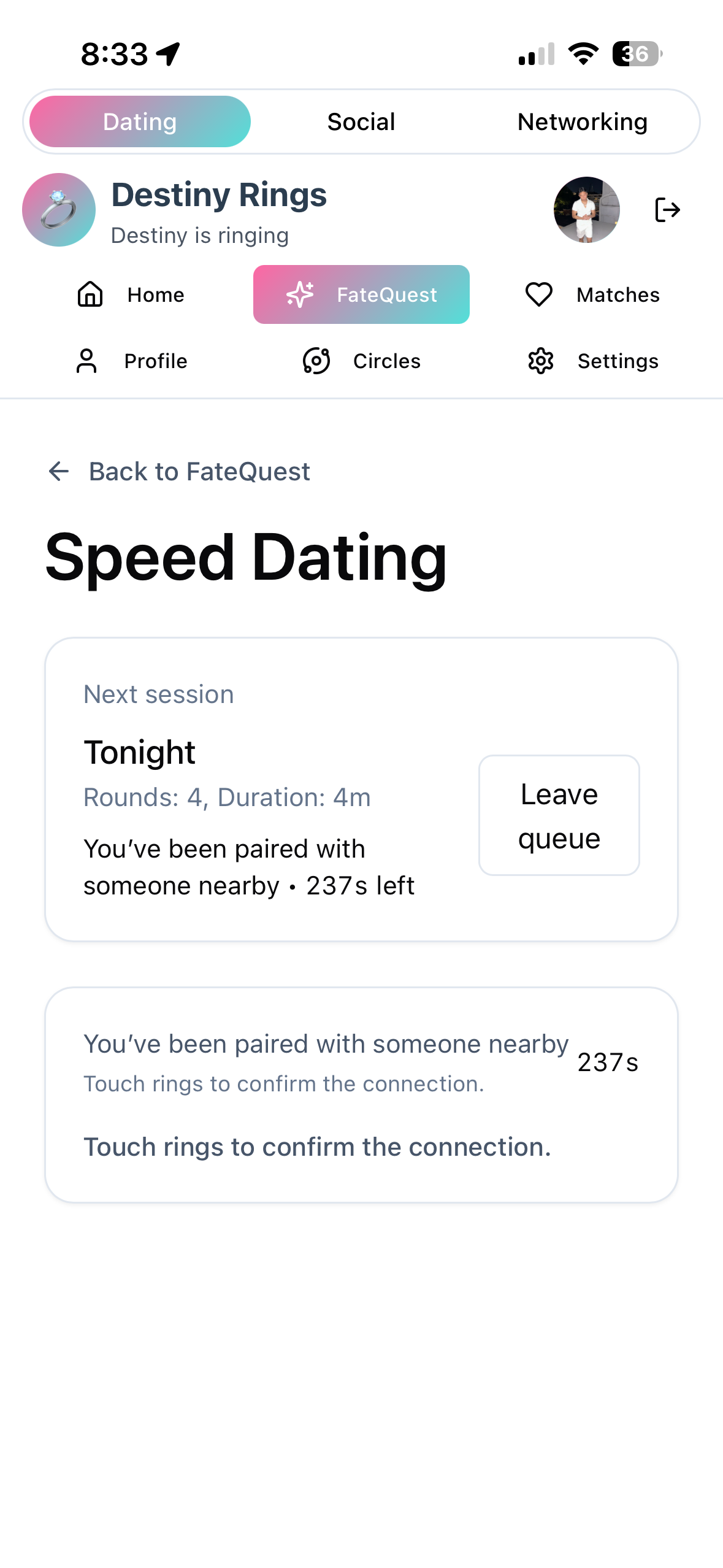 Speed Dating screen